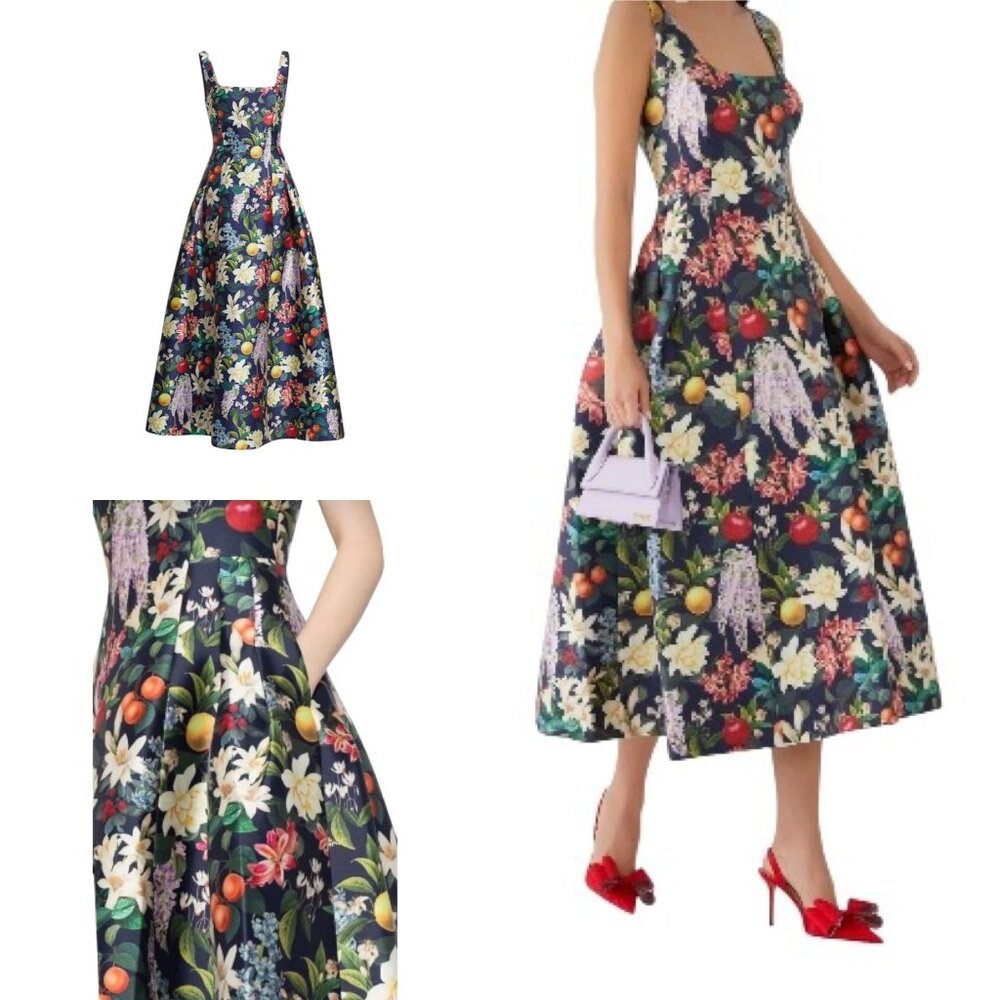 SACHIN & BABI Mia Fruit and Floral Print Cocktail Tea Length Dress Size 2